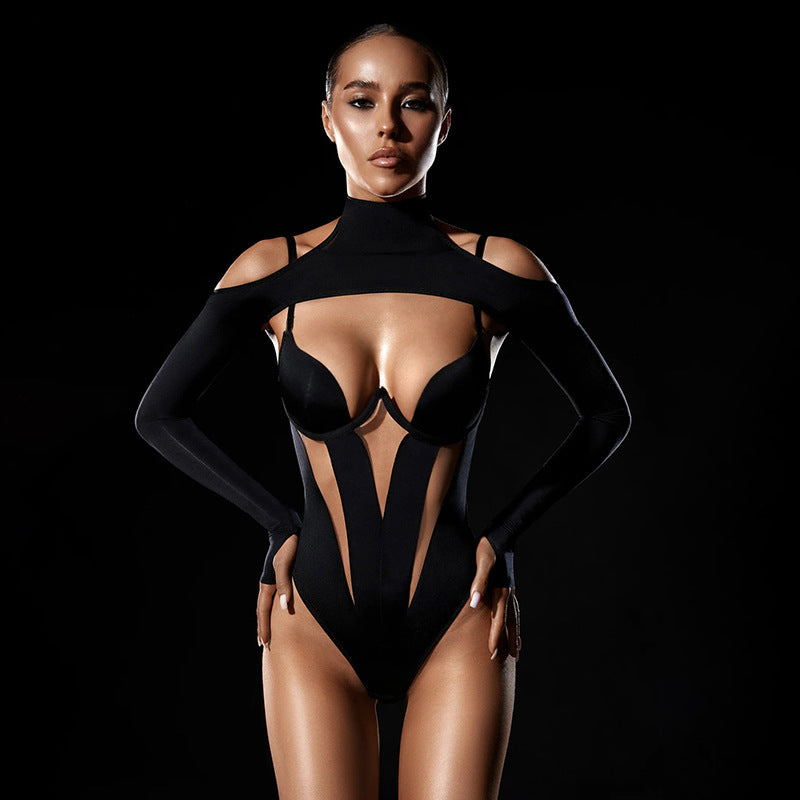 Black bodysuit with cutouts from Gorgeous Camisole Stitching Two Piece Sets in fashion ملابس