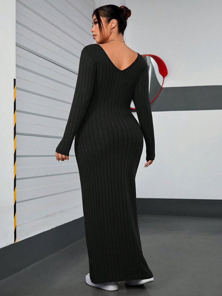 Elegant long-sleeved black maxi dress from Winter Minimalist Slim Fit Sheath Dress collection, suitable for langry fashion and stylish ملابس