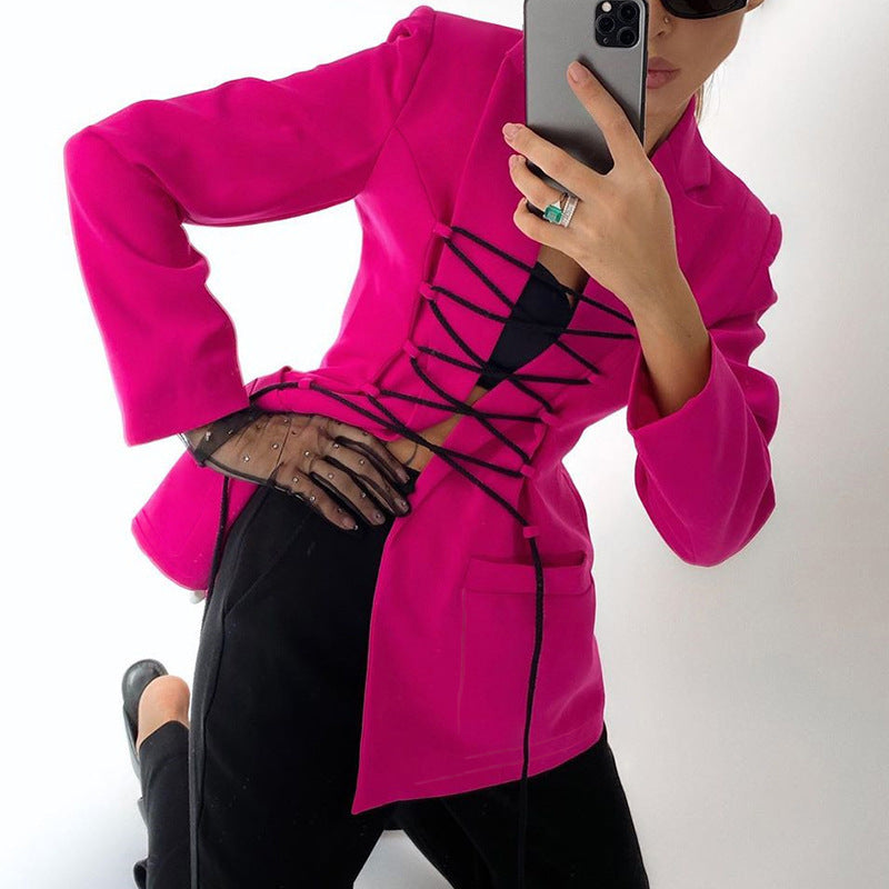 Hot pink corset blazer from Korean Office Blazer Coat showcases stylish langry fashion attire