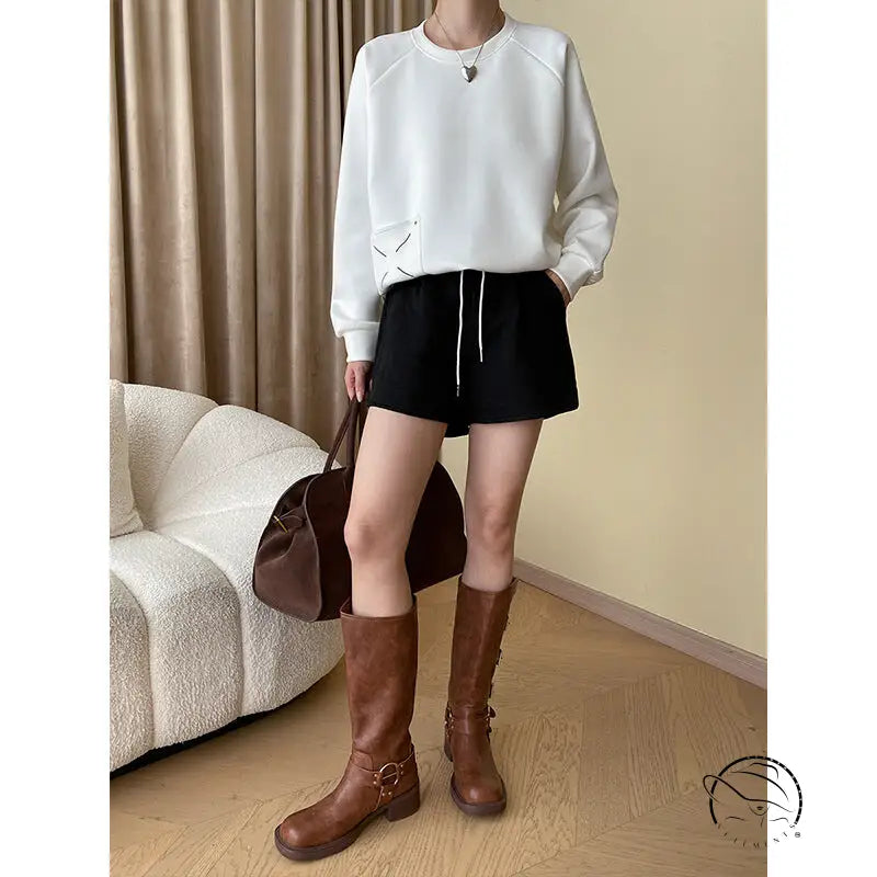 Langry fashion brown leather knee-high boots with buckles