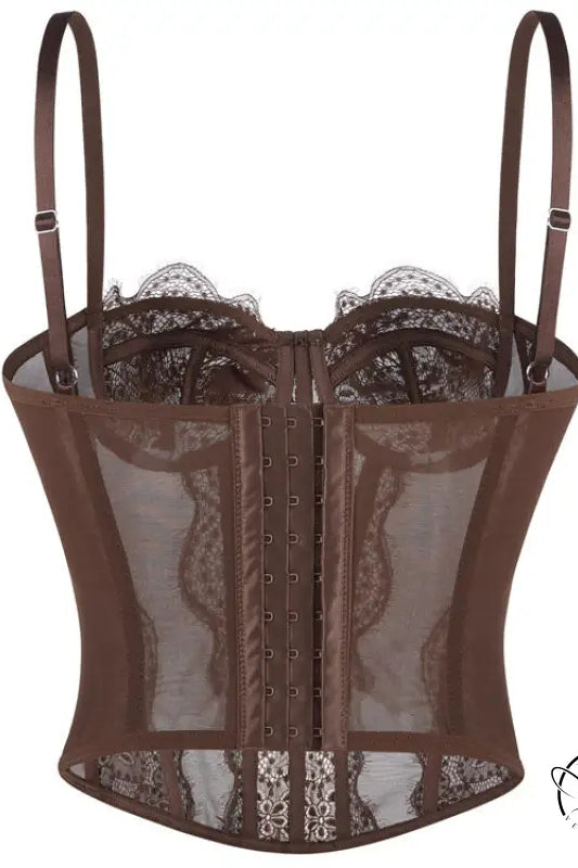 Brown lace langry fashion camisole outerwear top bra with adjustable straps and hooks
