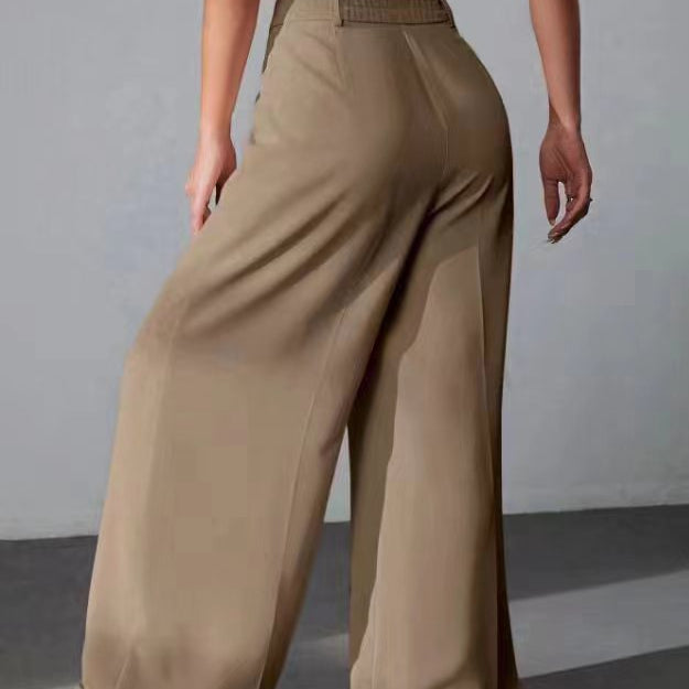 Wide leg khaki trousers with a high waist fit for stylish women’s work fashion