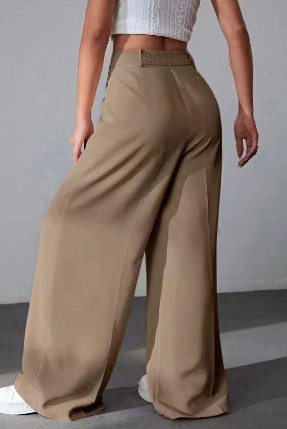 Wide leg khaki trousers with a high waist fit for stylish women’s work fashion