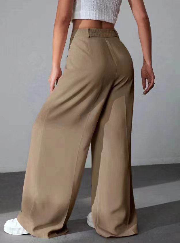 Wide leg khaki trousers with a high waist fit for stylish women’s work fashion