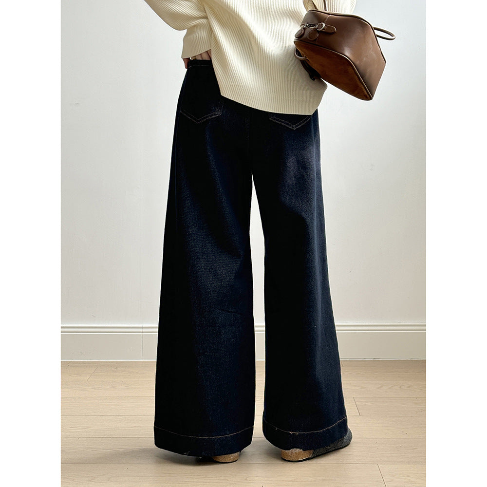 Wide leg dark denim pants from Retro High Waist Wide Leg Jeans showcasing langry fashion style
