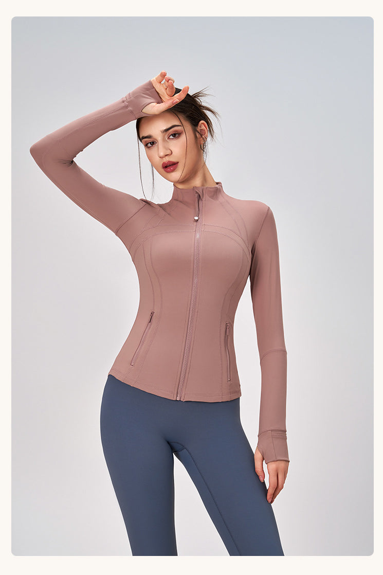 Winter Zipped Stand Collar Slim Fit Sports Outdoor Long Sleeve Yoga