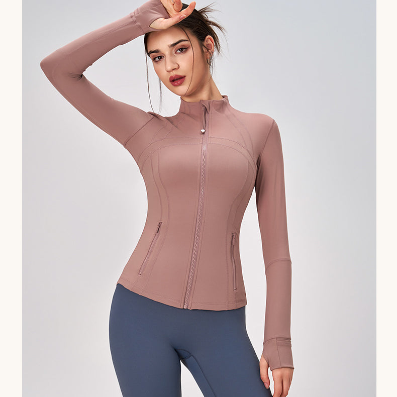 Winter Zipped Stand Collar Slim Fit Sports Outdoor Long Sleeve Yoga