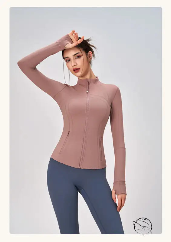 Winter Zipped Stand Collar Slim Fit Sports Outdoor Long Sleeve Yoga