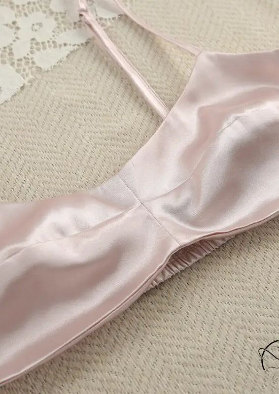 Light pink satin bralette with lace in Langry winter pajamas set