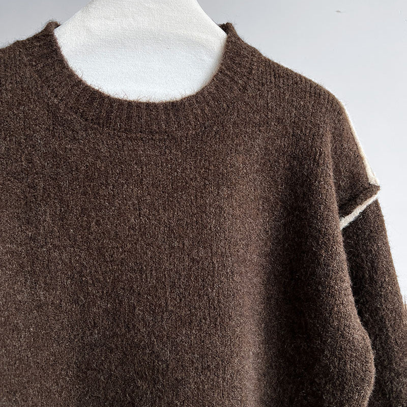 Brown knit Loose Casual Cozy Sweater displayed on a white mannequin for fashion enthusiasts