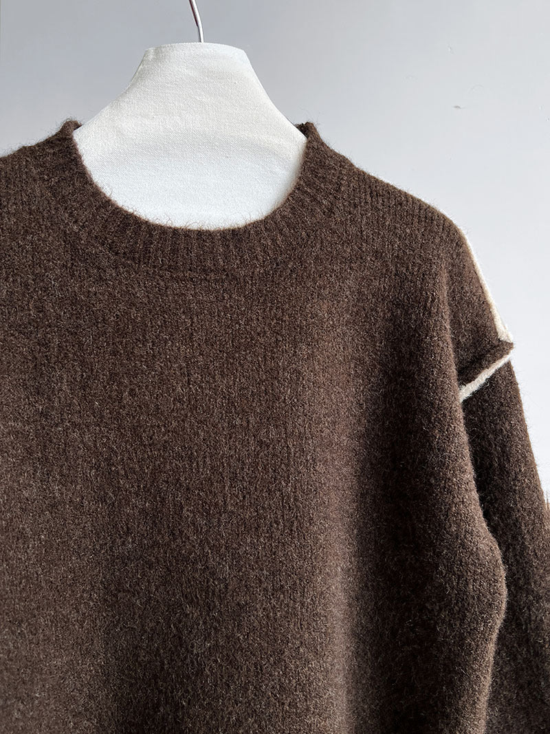 Brown knit Loose Casual Cozy Sweater displayed on a white mannequin for fashion enthusiasts