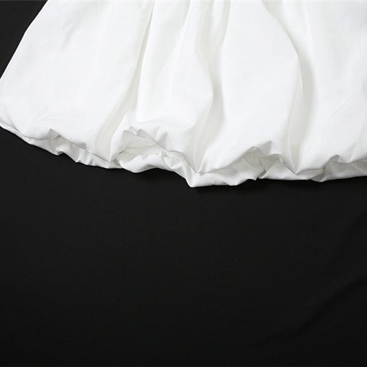 White puffy bloomers featuring in Summer Women Wear Camisole Knotted Short Top Puffy Skirt Sets