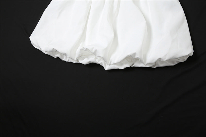 White puffy bloomers featuring in Summer Women Wear Camisole Knotted Short Top Puffy Skirt Sets