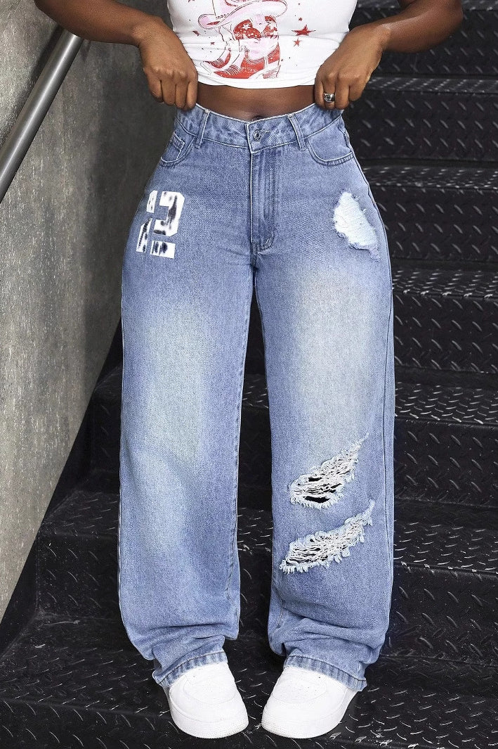 Ripped baggy jeans from Langry, perfect for trendy ملابس and casual fashion styles