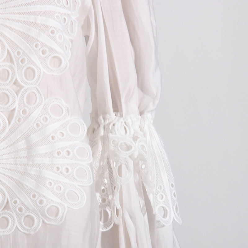 White eyelet-embroidered dress from French Artistic Palace Embroidery Jumpsuit showcasing elegant langry fashion and fashionable ملابس