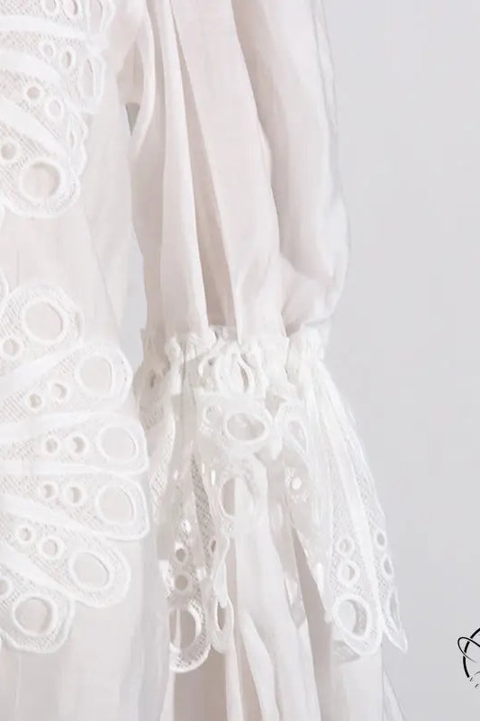 White eyelet-embroidered dress in French artistic palace embroidery jumpsuit