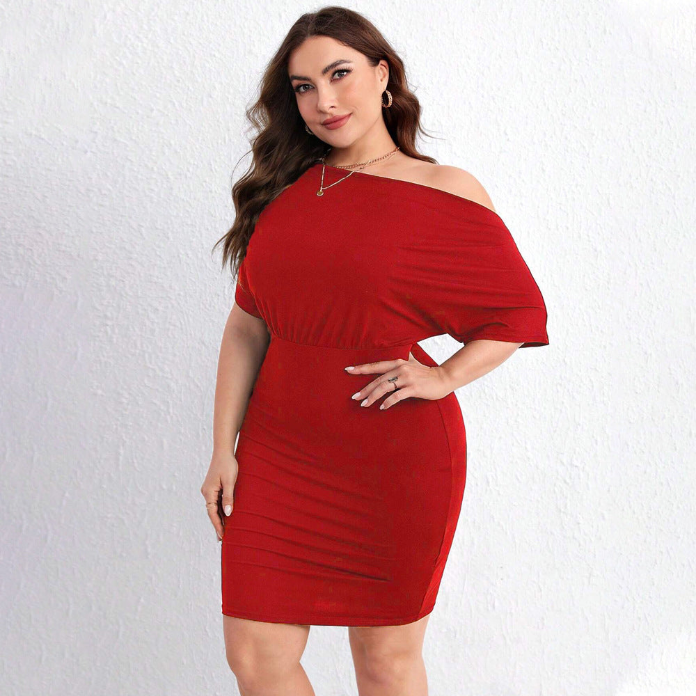 Red off-the-shoulder dress from Cross Shoulder Bag Hip Midi Dress, perfect for langry fashion and ملابس