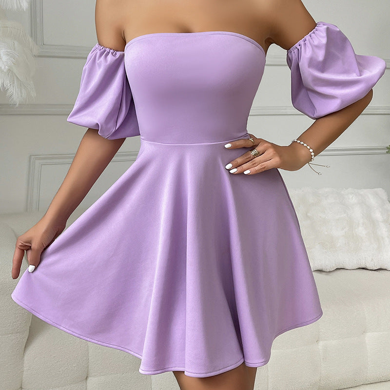 Lilac off-shoulder Stunning Large Swing Dress for elegant fashion and ملابس choices
