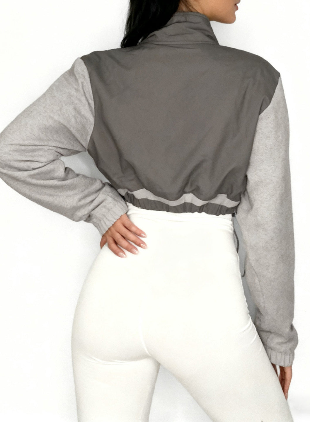Elegant Langry polar fleece jacket in grey and white nylon