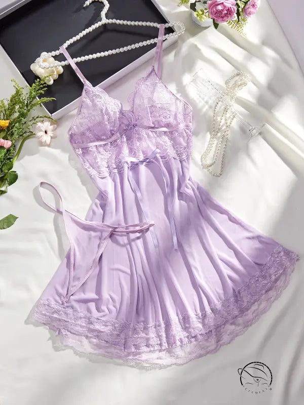 Lingerie Seamless Triangle Cup Sling Dress Thin Strap t Back See Through Seduction Two Piece Pajamas