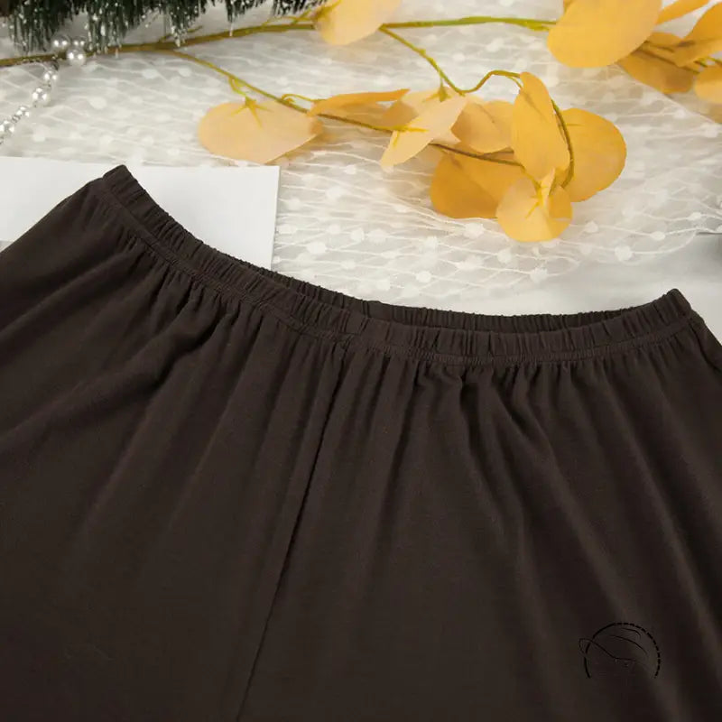 Dark brown elastic waist trousers in round neck long sleeve casual pajamas suit