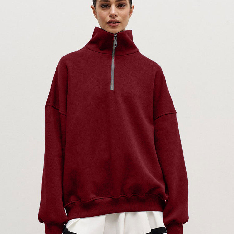 Maroon quarter-zip sweatshirt from Langry, perfect for autumn winter casual fashion ملابس
