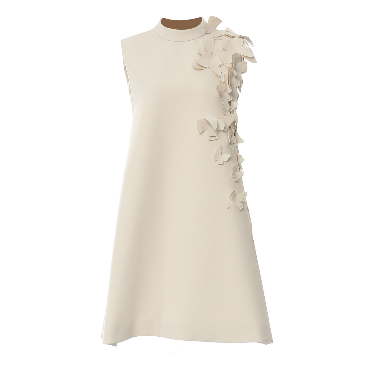 Elegant sleeveless cream-colored dress with floral embellishments from Winter Butterfly Shape Evening Dress collection, perfect for fashion and ملابس enthusiasts