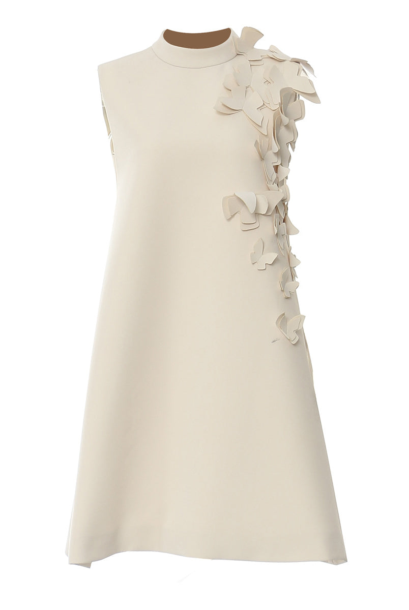 Elegant sleeveless cream-colored fashion dress with floral embellishments for Winter Butterfly Shape Evening Dress