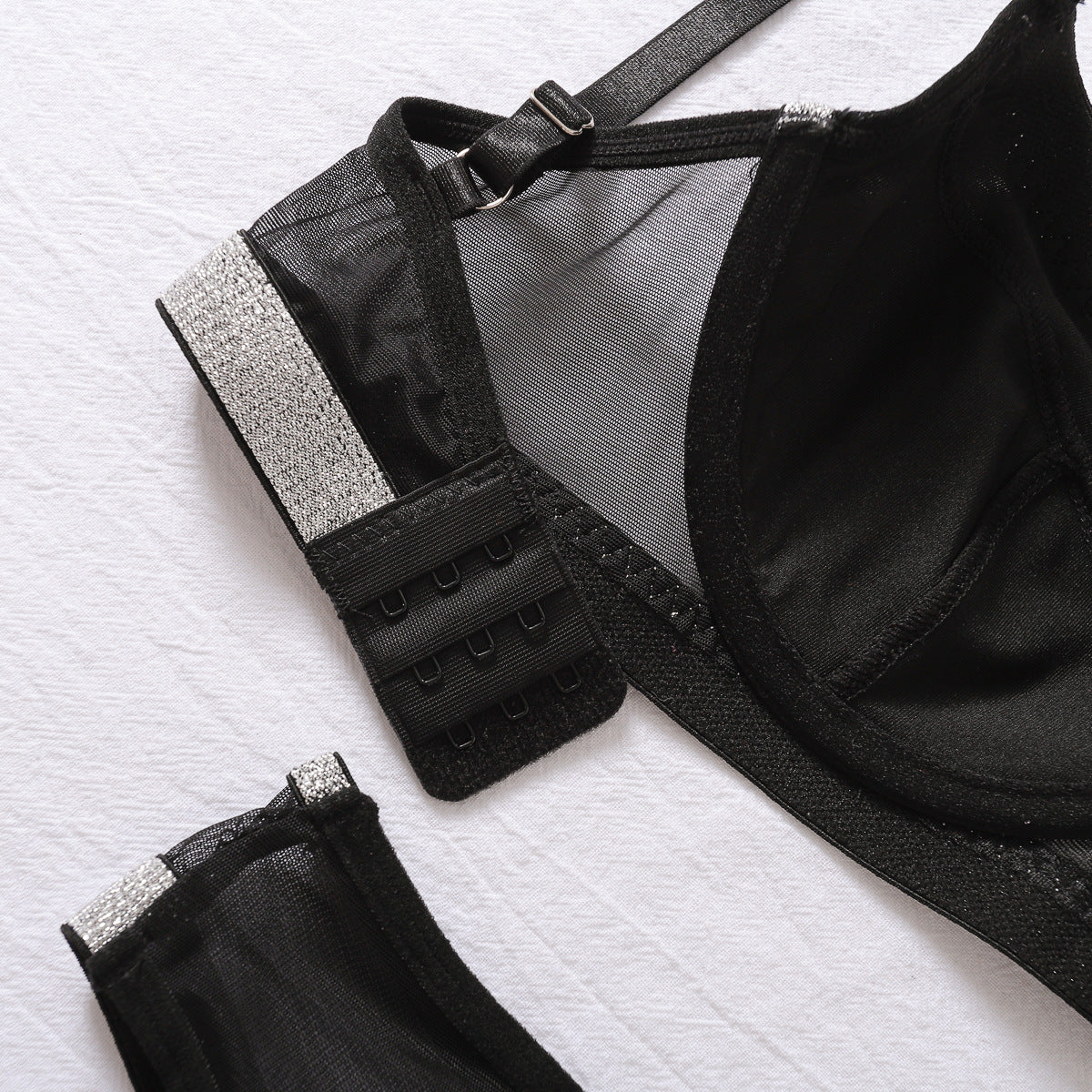 Summer Contrast Color Push Up Bra Set Love Ring Buckle Mesh See Through Underwear Two Piece