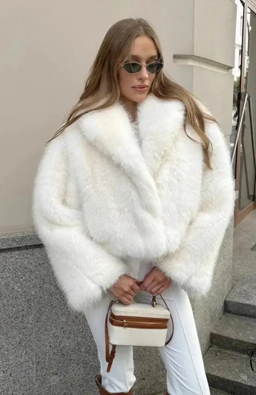Gorgeous faux fur fox jacket with wide collar and long sleeves