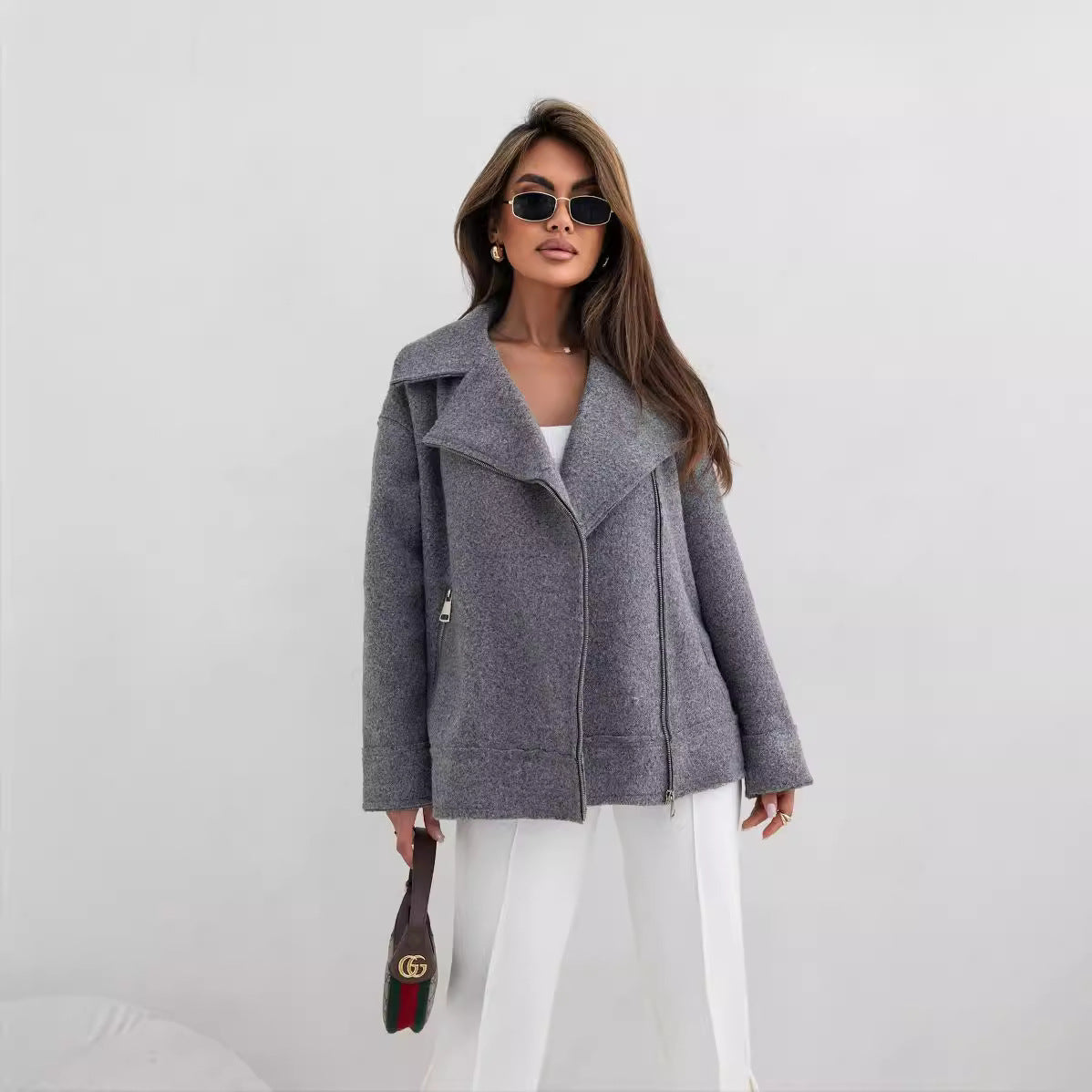 Gray textured moto jacket from the Langry fashion collection for stylish ملابس