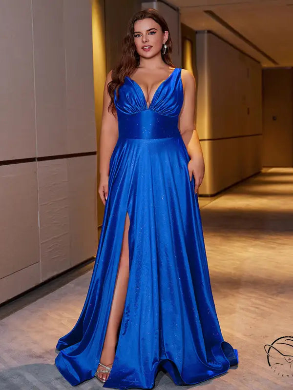 Elegant slim fit party dress in blue evening gown style