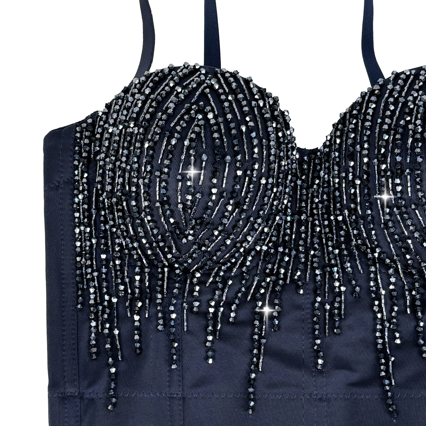 Elegant langry black beaded halter corset with intricate fashion design