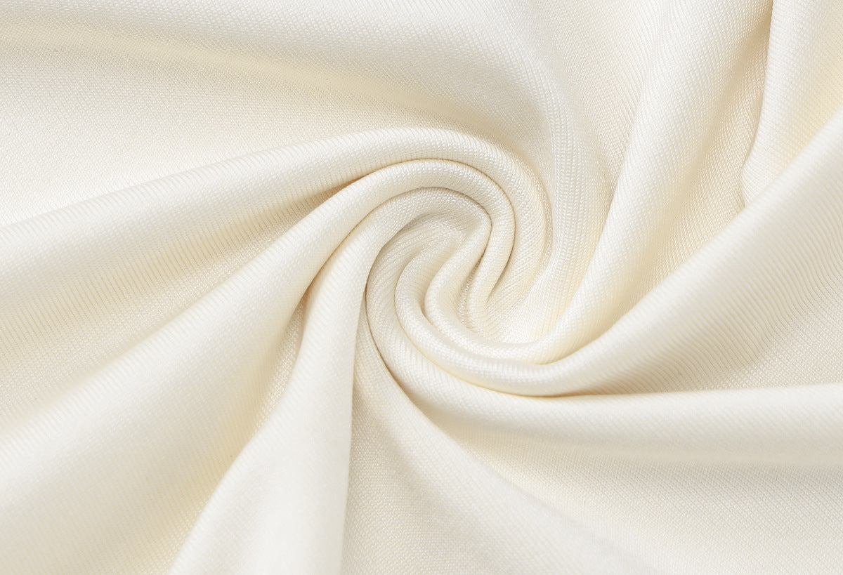 Swirled off-white fabric of Bow Drawstring Long Sleeve Autumn Lace Backless Set in fashion