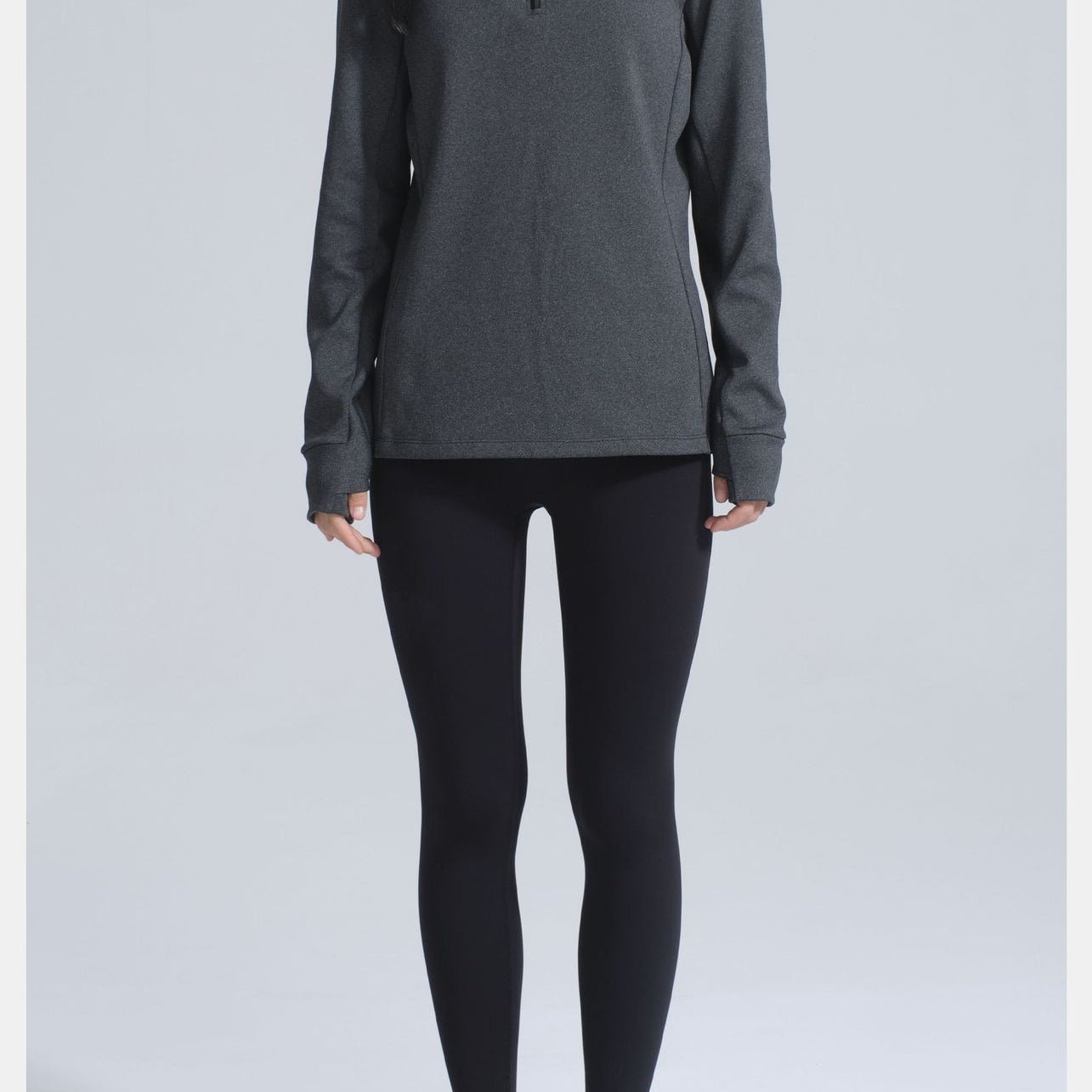 Dark grey Long-Sleeved Athletic Top with Partial Zip-Up Collar for Winter Thermal Velvet Yoga Jacket