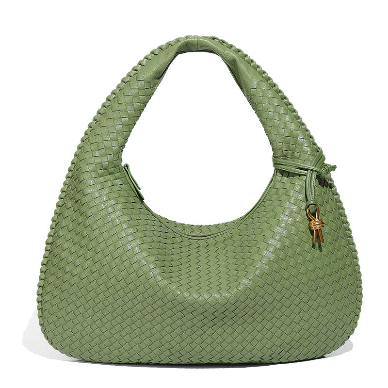 Green woven leather hobo bag from Langry, a stylish choice for casual fashion ملابس