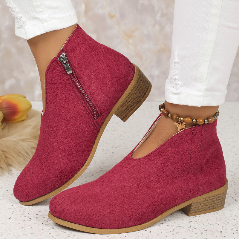 Burgundy suede ankle boots displayed on Winter Cute Boot with discover free shipping offers