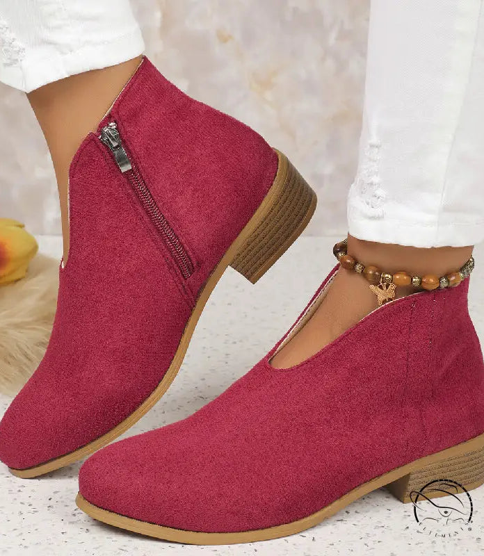 Burgundy suede ankle boots in Winter Cute Boot with free shipping