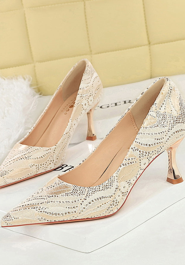 Elegant Langry cream snakeskin high heel pumps in fashion lace design