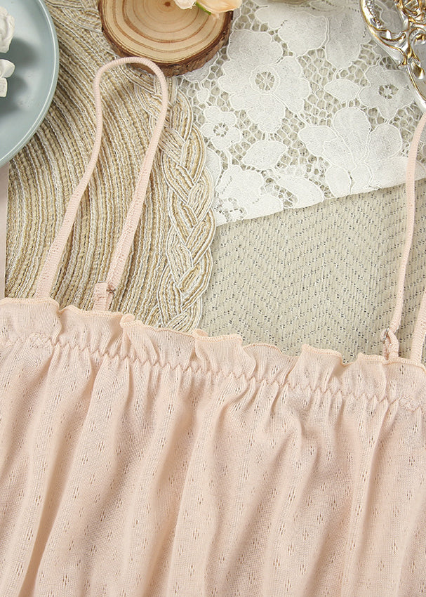 Blush pink off-shoulder mesh top in Langry fashion three-piece nightgown set
