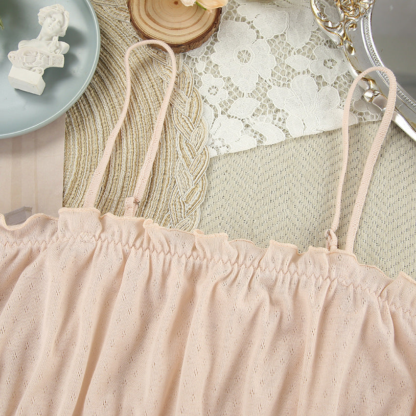 Blush pink off-shoulder mesh top in Langry fashion three-piece nightgown set