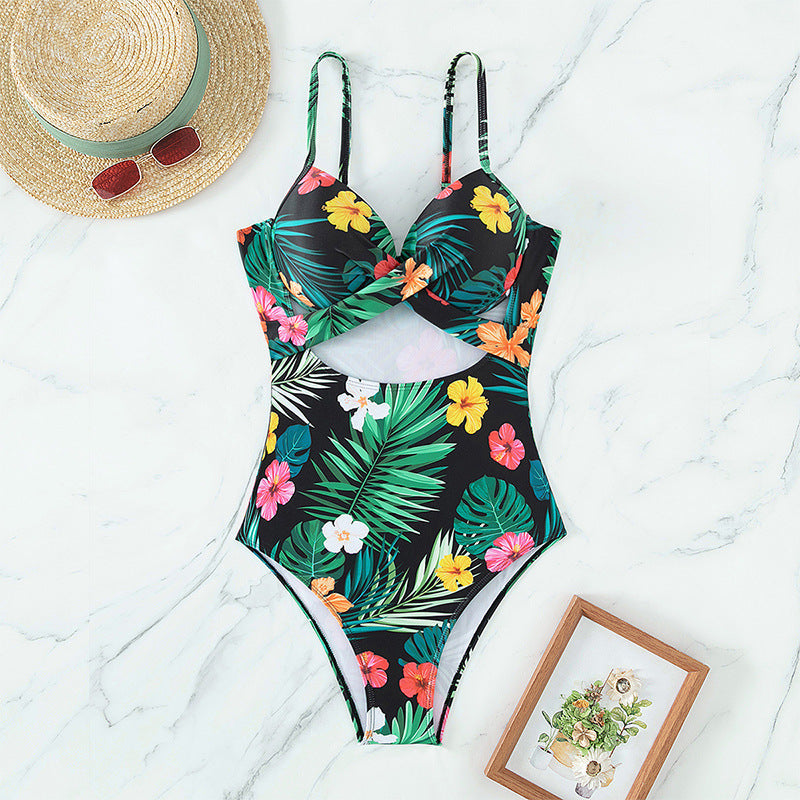 Slimming Printed Conservative one Piece Swimsuit Women Beach Bikini Spring