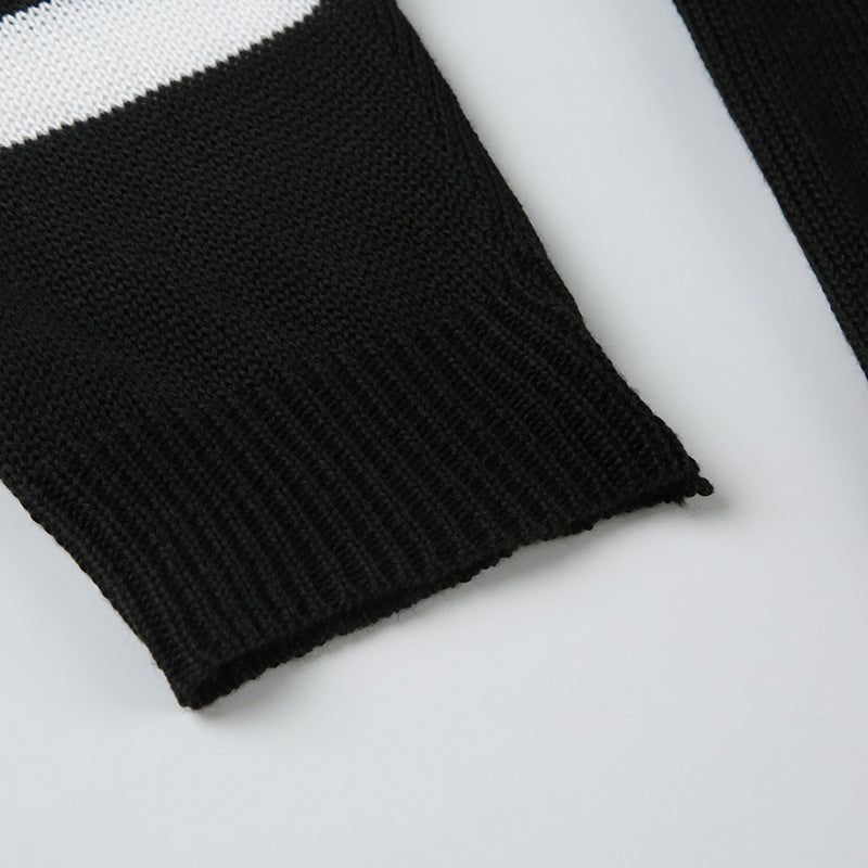 Black and white knit sleeve from Winter Loose Pullover Sweater, stylish langry fashion ملابس