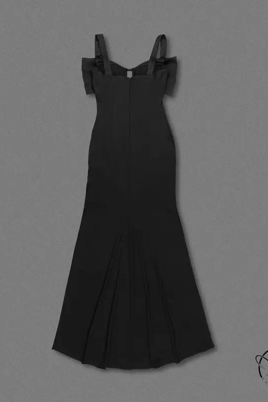 Elegant black rhinestone maxi dress with cold-shoulder straps