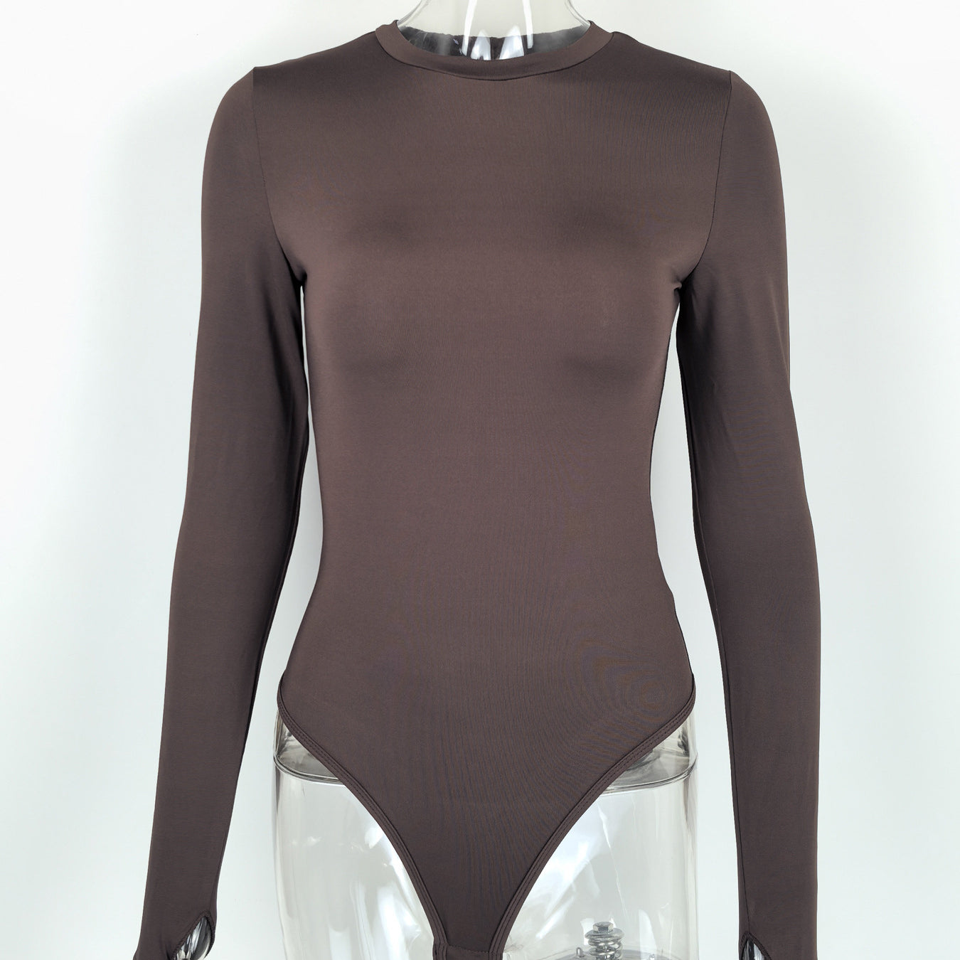 Brown long-sleeved langry fashion bodysuit on mannequin for autumn winter