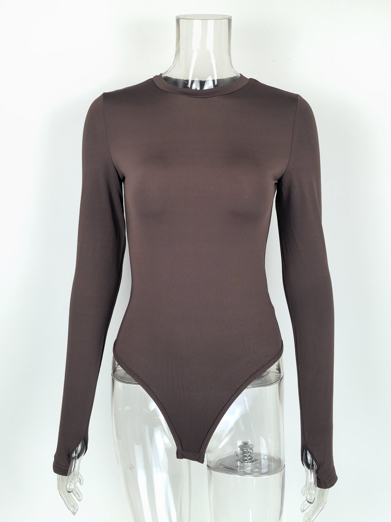 Brown long-sleeved langry fashion bodysuit on mannequin for autumn winter