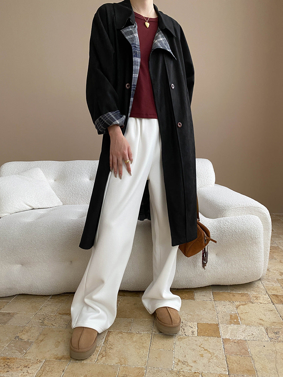 Faux Double Sided Wear Retro Plaid Stitching Coat