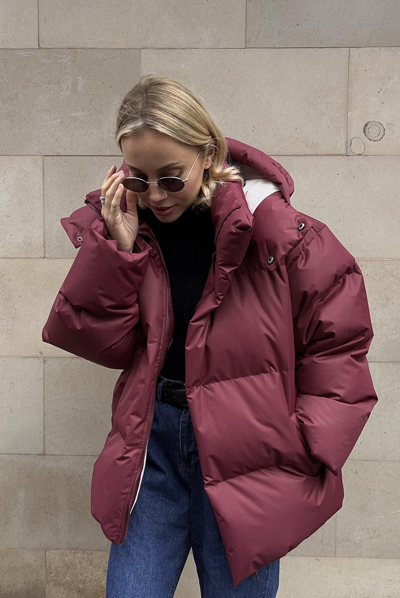 Burgundy puffer jacket from Cotton Coat Jacket, enhancing fashion and ملابس choices
