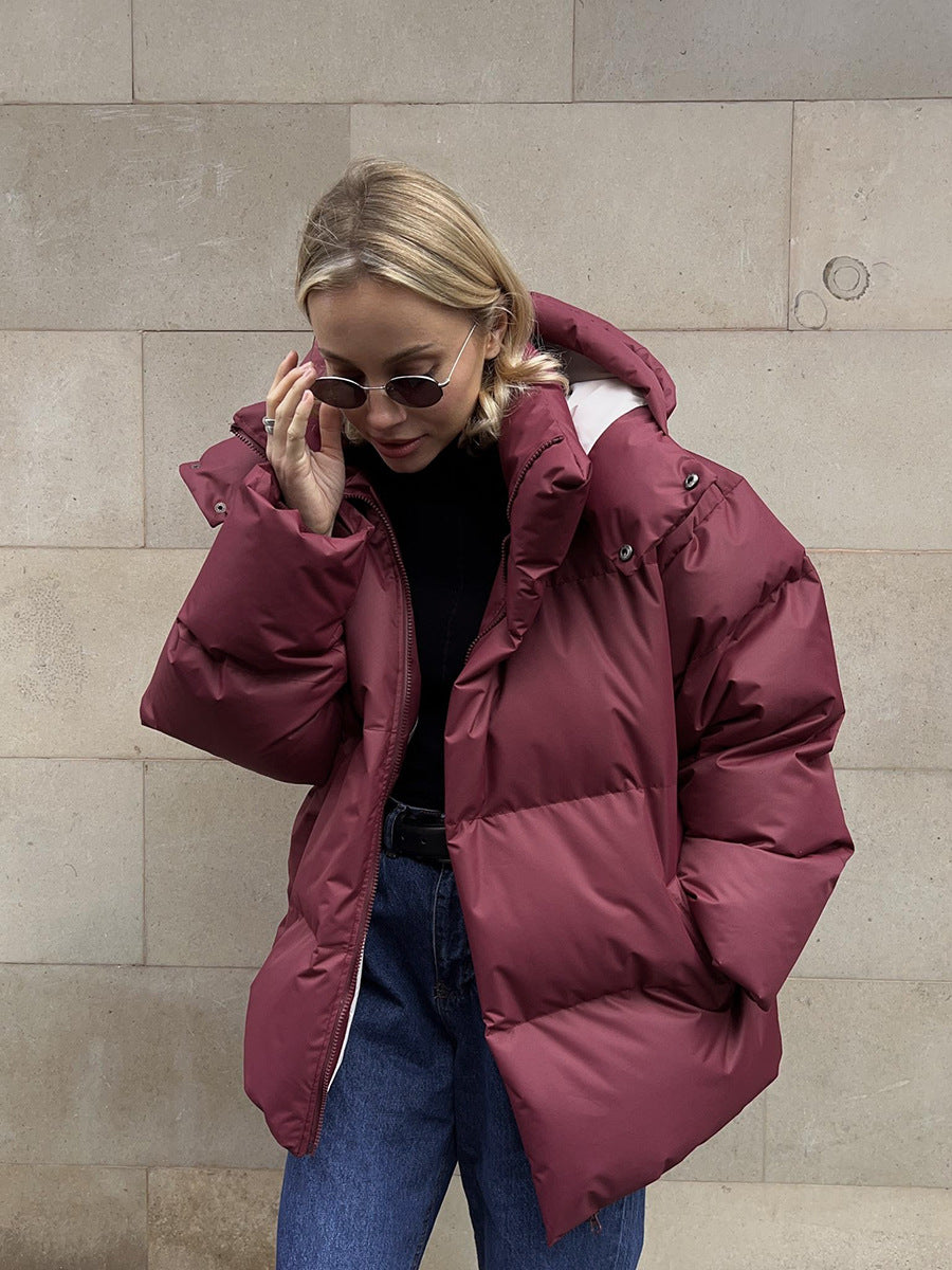 Burgundy puffer jacket from Cotton Coat Jacket, enhancing fashion and ملابس choices