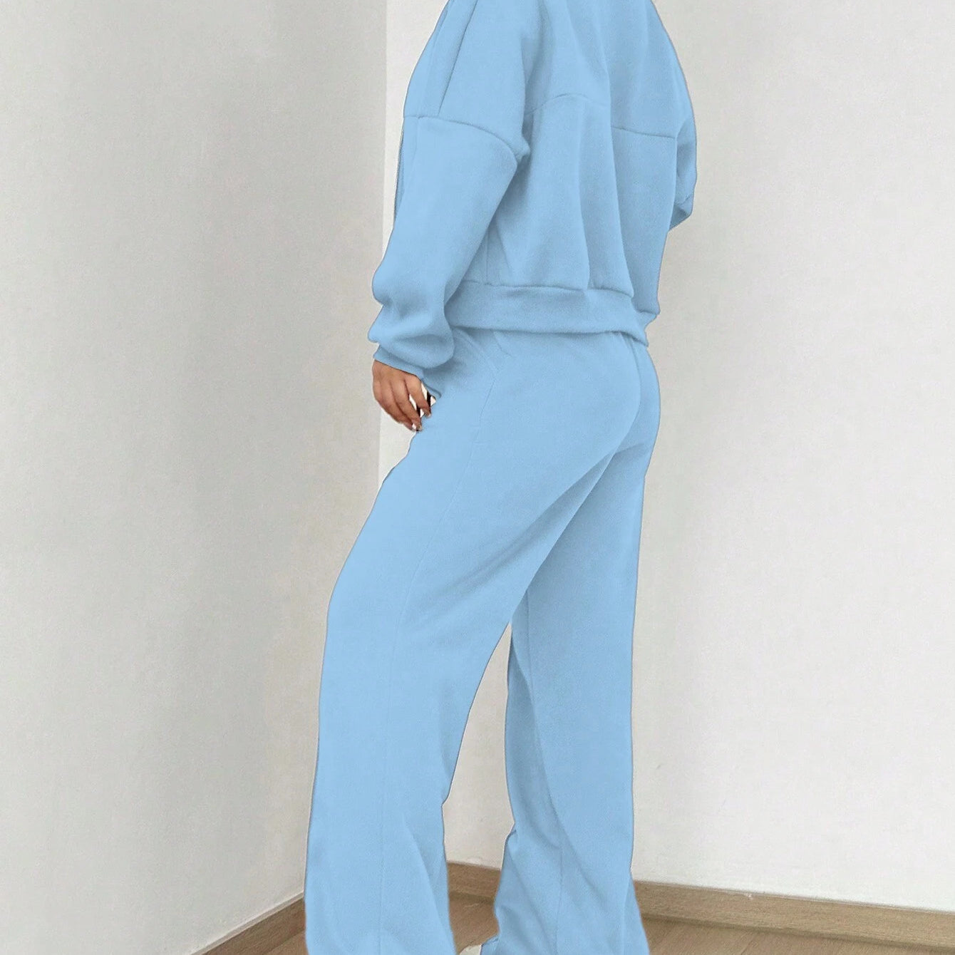 Light blue sweat suit from Trendy Cardigan Two Piece Set, perfect for casual fashion ملابس